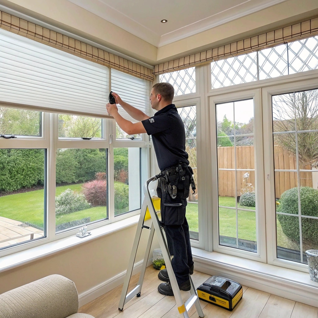 An installer in unform installing blinds in NSW